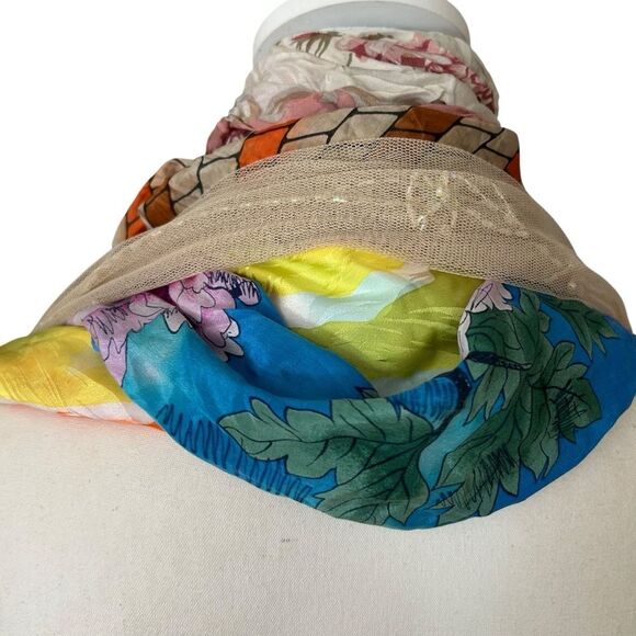 Lot Seven 7 Vintage Scarves Scarf Silk, Mesh Cotton Mix - Picture 5 of 6